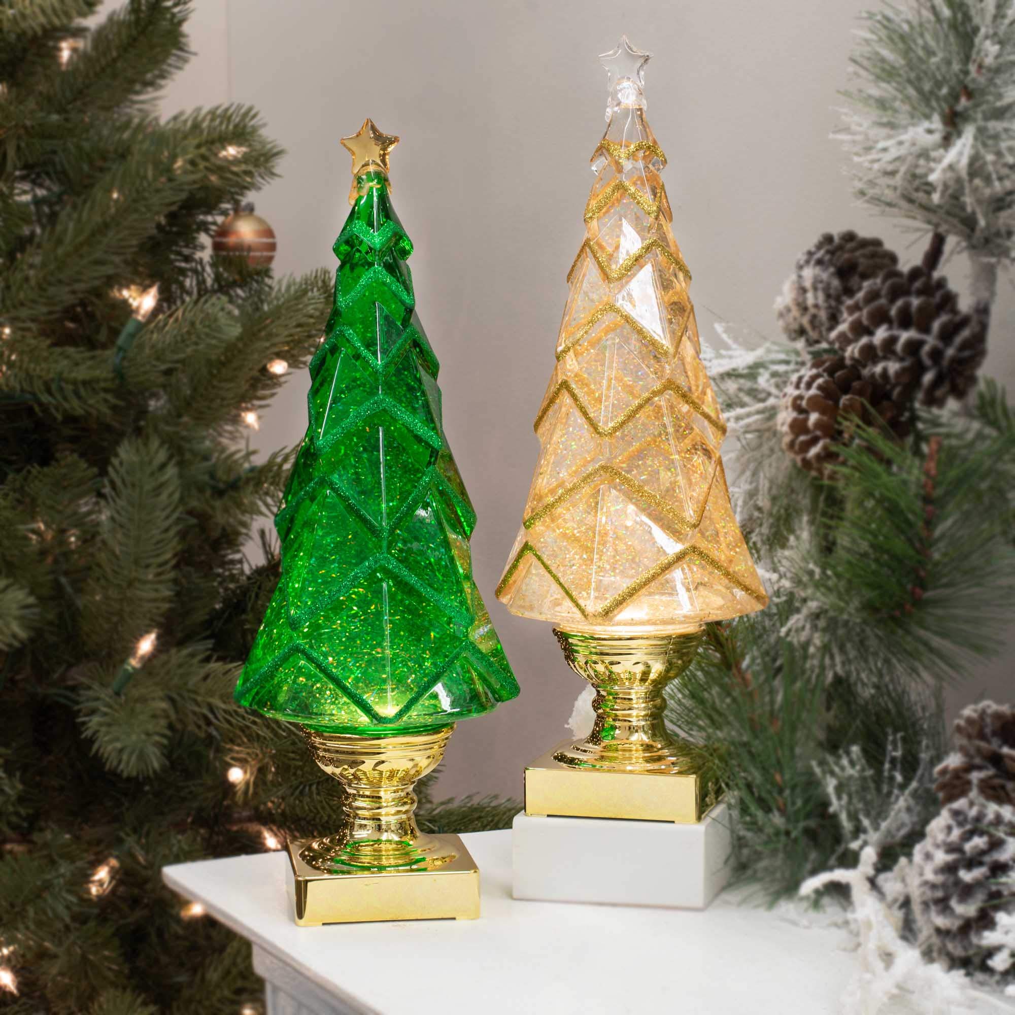 Raz Geometric Lighted Tree with Gold Swirling Glitter and Gold Base - 14 Inch Battery Operated