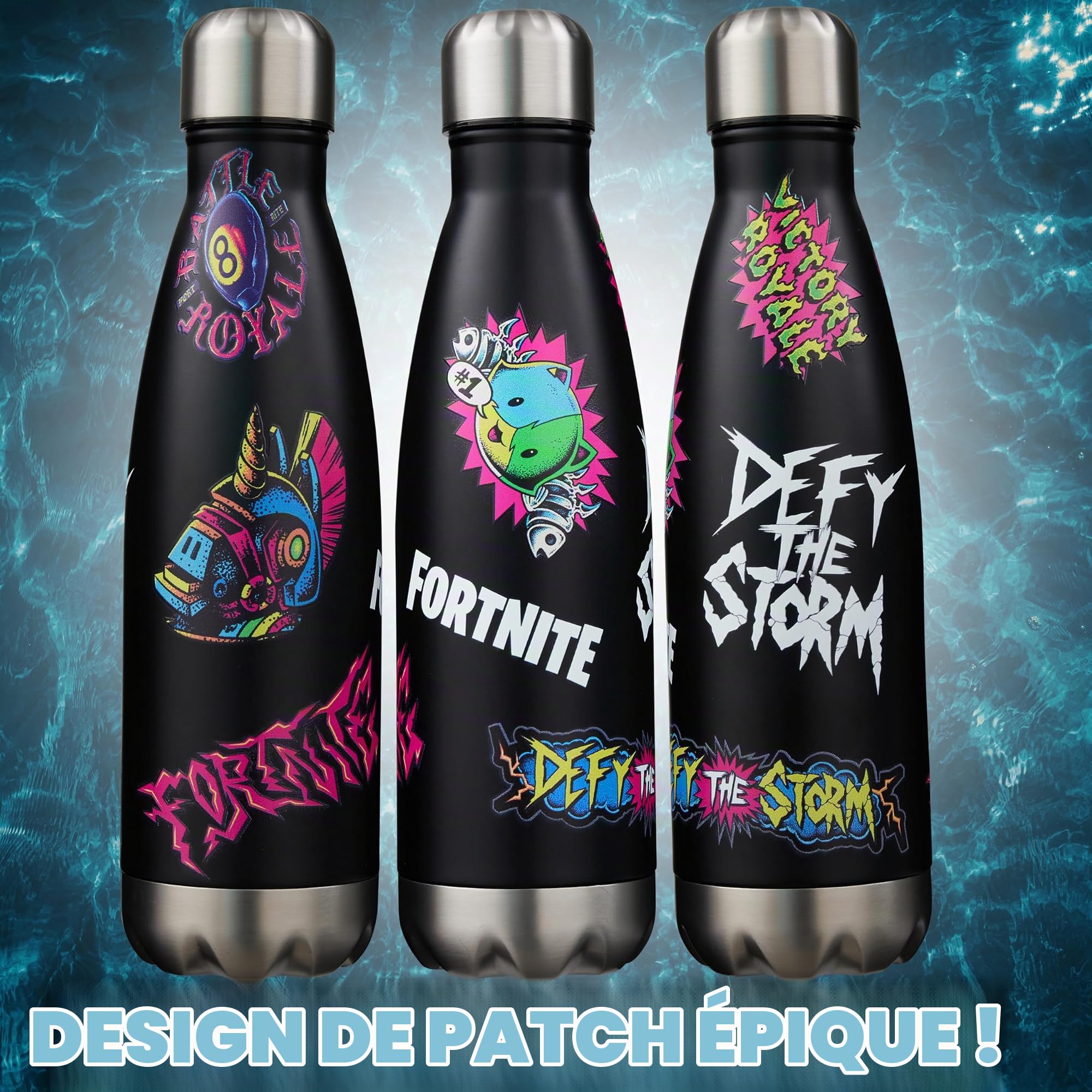 Fortnite Gourde Isotherme 500ml Ado et Adulte, Bouteille Isotherme en Acier Inoxydable Double Paroi 24h Chaud Froid Sans BPA, Écologique, Cadeau Gamer (Noir Fortnite)