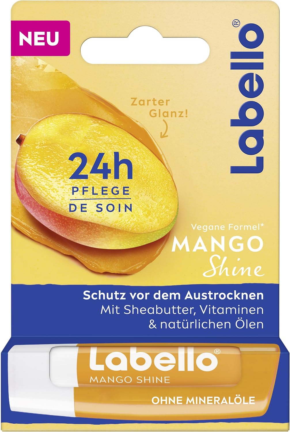 Labello Mango Shine Geurende lippenbalsem met natuurlijke oliën en mangoaroma, verzorgende lippenbalsem voor een delicate glans op de lippen (4,8 g) Labello Mango Shine Geurende lippenbalsem met natuurlijke oliën en mangoaroma, verzorgende lippenbalsem voor een delicate glans op de lippen (4,8 g)