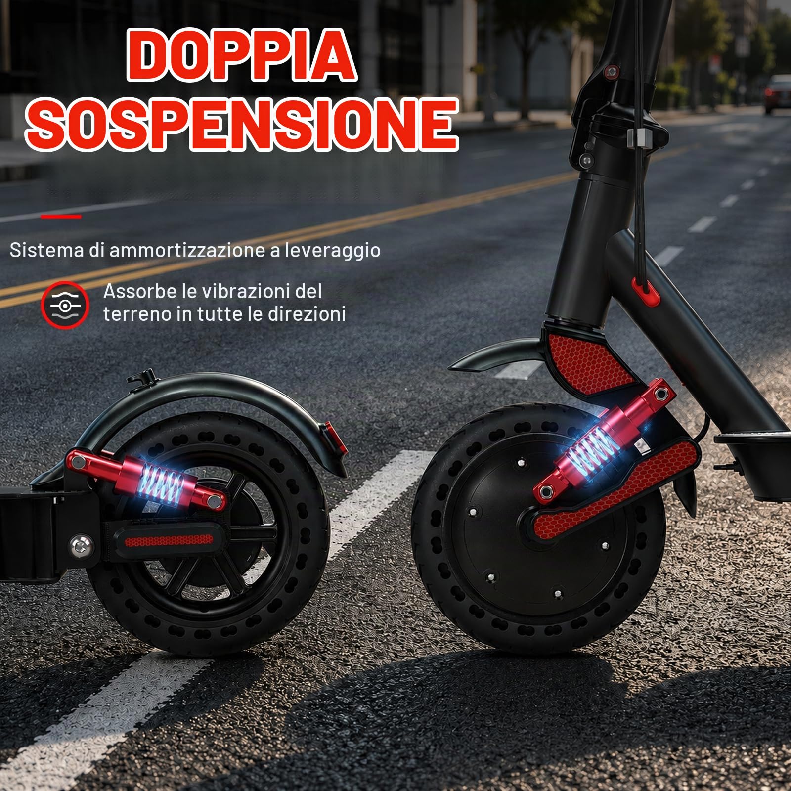 HX D06 Monopattino Elettrico Adulto, Doppia Sospensione, 500W 16/25Ah E Scooter per Città e Leggero Off-Road, Autonomia Massima 45-70km, Display Multifunzione - Pneumatico Pieno 8.5"