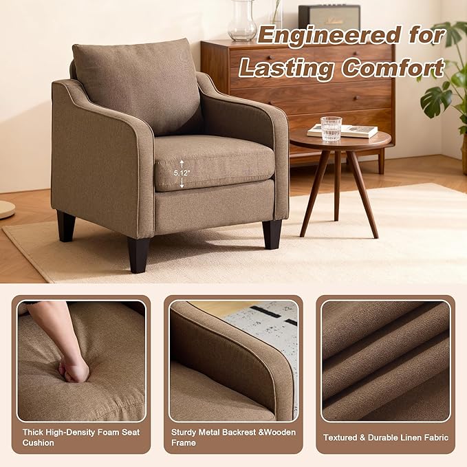 Sillón Tapizado Tela Lino Café Mando Medio Moderno miniatura 4