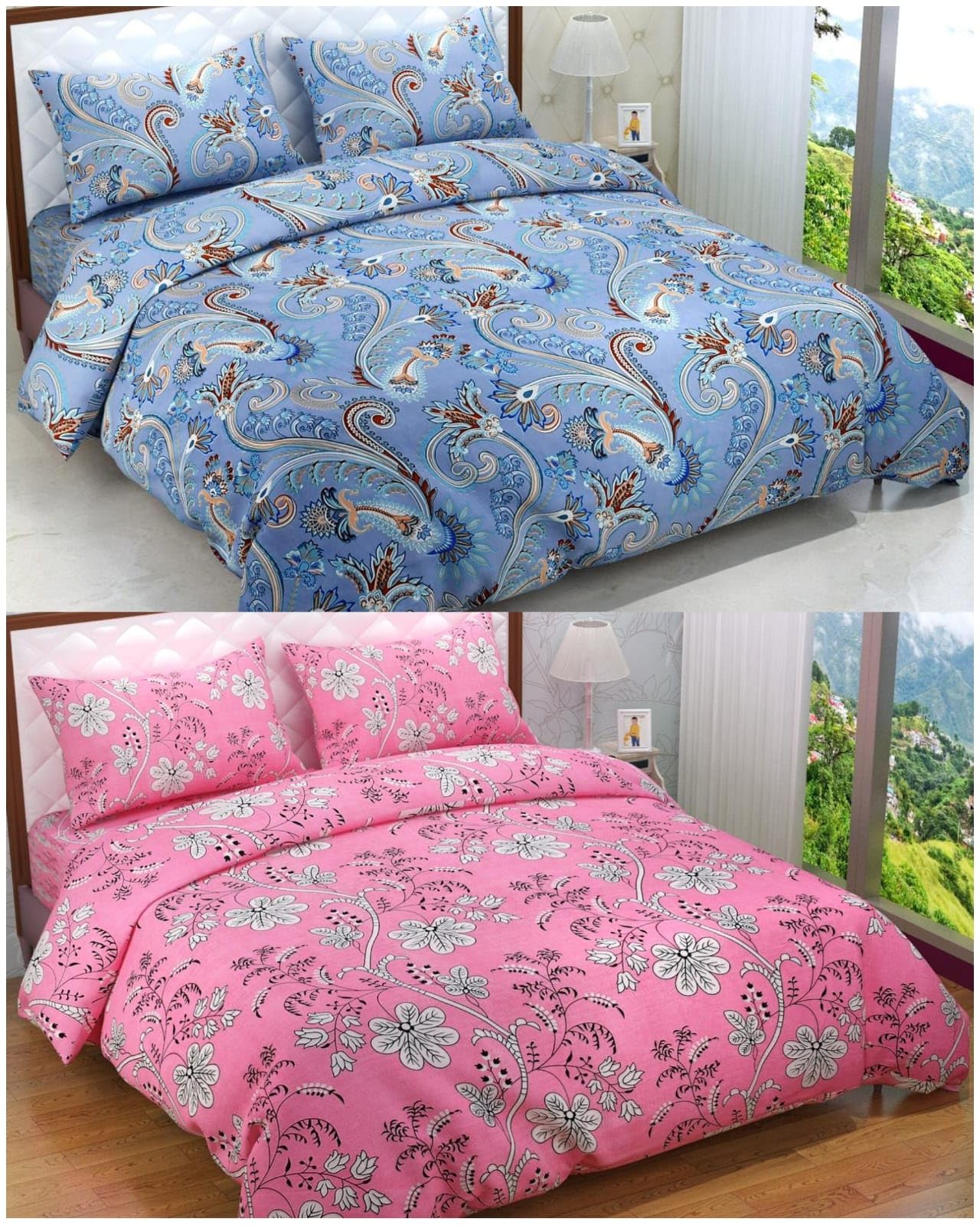 Soniasaa Combo Pack of 2 Double Bedsheet with 4 Pillow Covers 250 TC Soft Brushed Cotton-Blend -Long Lasting & Wrinkle Free Bedsheet for Double Bed Combo Pack (B0CRL4CT6T) Amazon Price History, Amazon Price Tracker