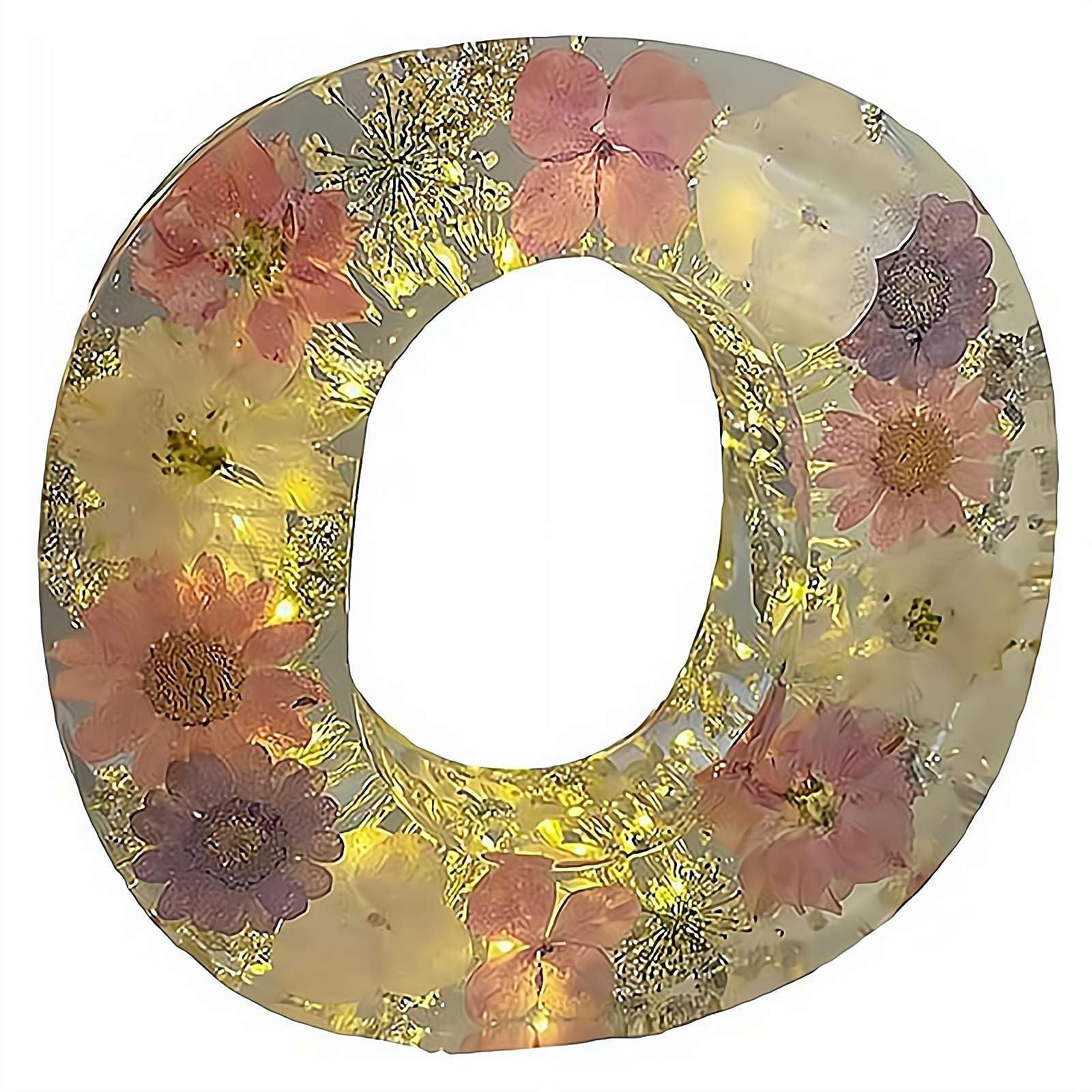 Resin Ornament Kit, Resin Letters with Flowers, Dried Floral Resi N Night Light Letter with LED Lights, Endless Custom Decor Possibilities (O)
