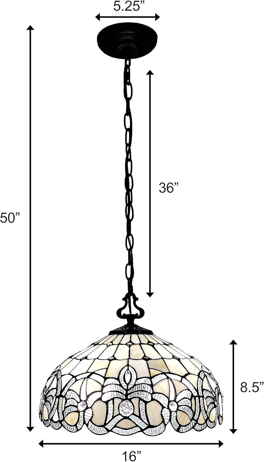 Amora Lighting AM294HL16B Tiffany Style White Hanging Lamp Wide, 16", White