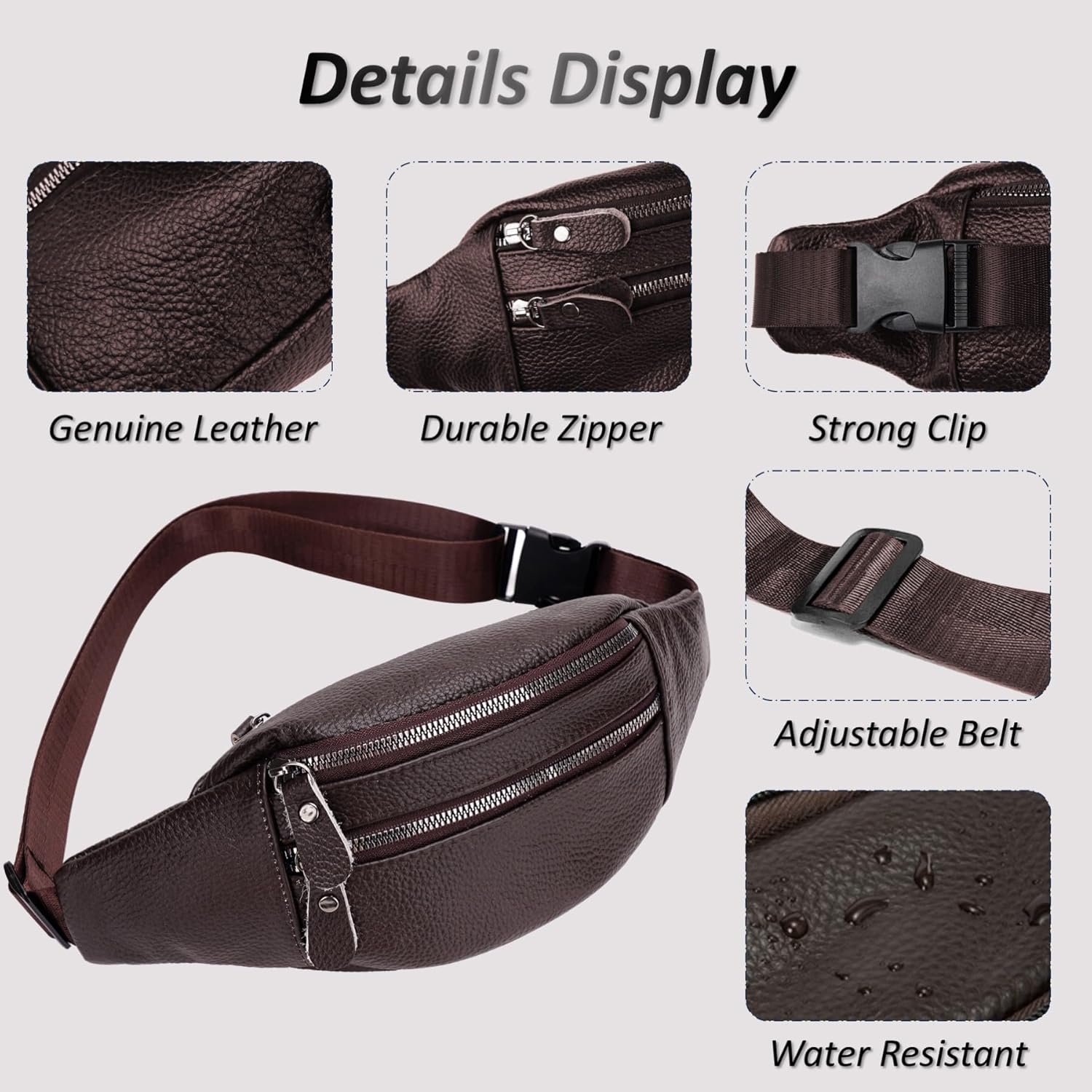 Genuine Leather Waist Bag, Outdoor Travel Waist Pack, Cowhide Leather Fanny Pack with Adjustable Strap, Suitable for Travelling, Outdoor Hiking, Cycling, Running - Brown & Small - Image 5