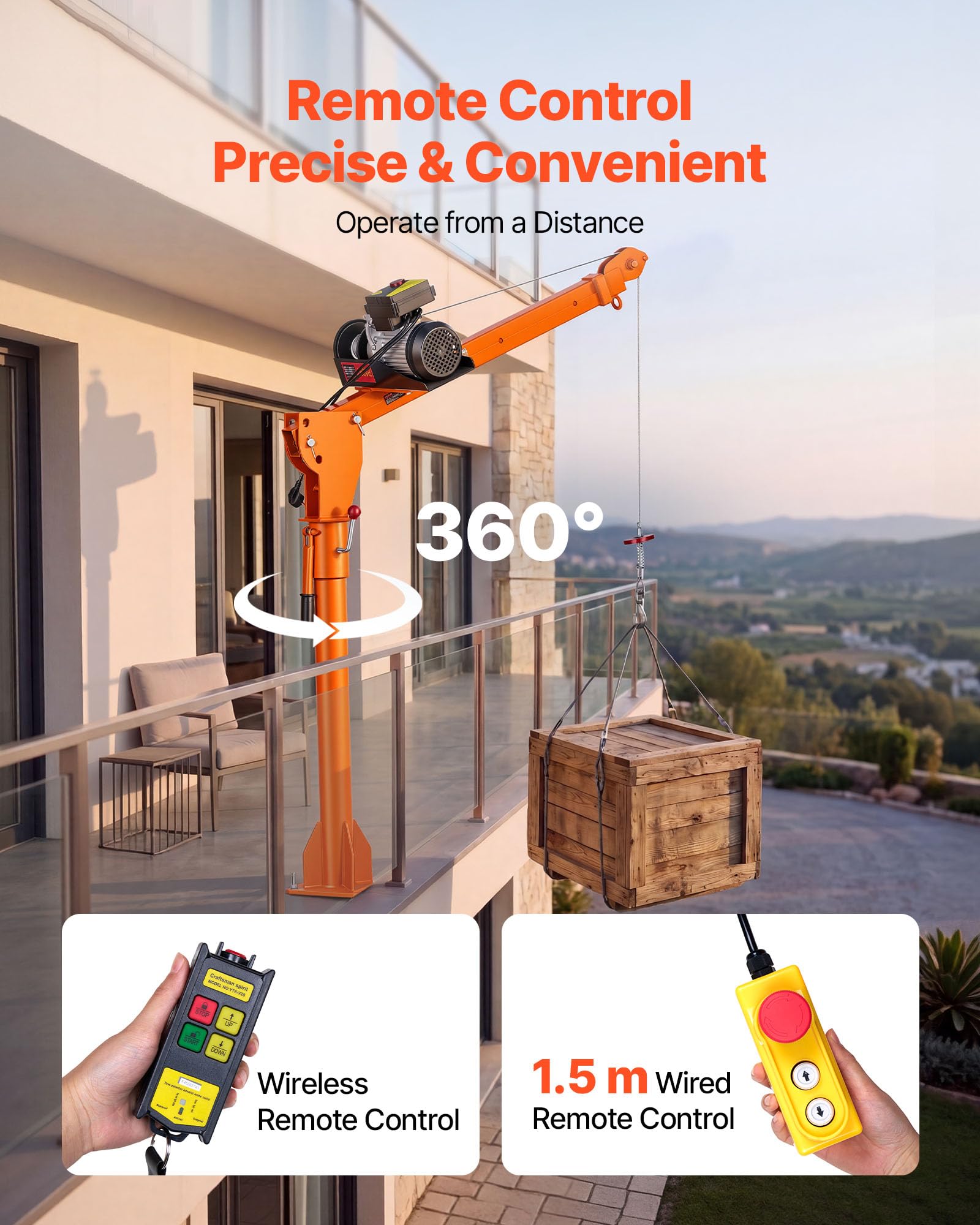 VEVOR Pickup Kran mit 499kg Tragkraft, Ladekran mit PA800 Elektrischer Seilwinde, Hebekran mit Verstellbarem Teleskopausleger 360° Drehkranz & Fernbedienung, Hebezeug für Bauindustrie Forstwirtschaft