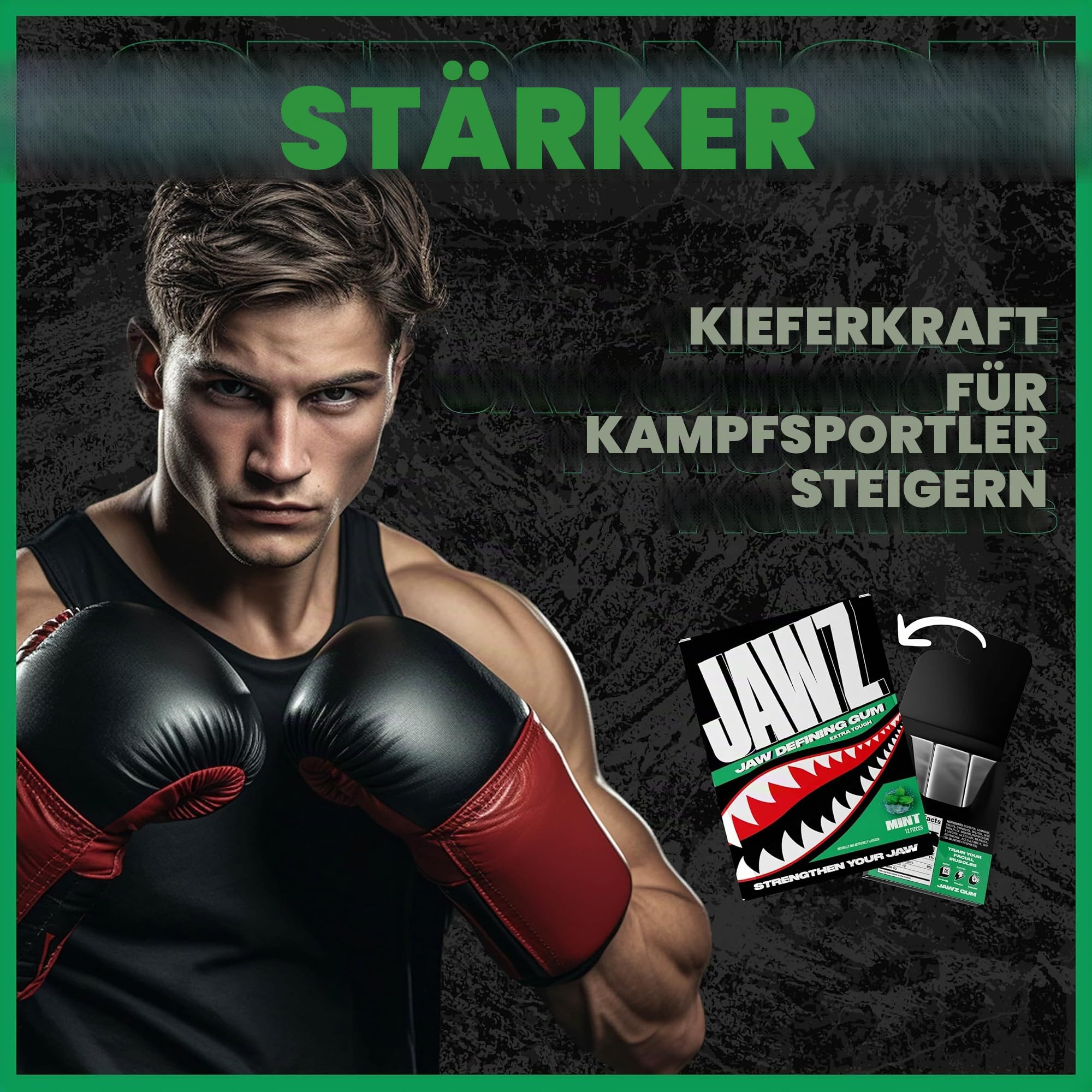 Kieferdefinierender Kaugummi – Hartkiefer-Fitness-Trainingsgerät zur Formung des Kiefers und Reduzierung des Doppelkinns – 10er-Pack Box (Mint)