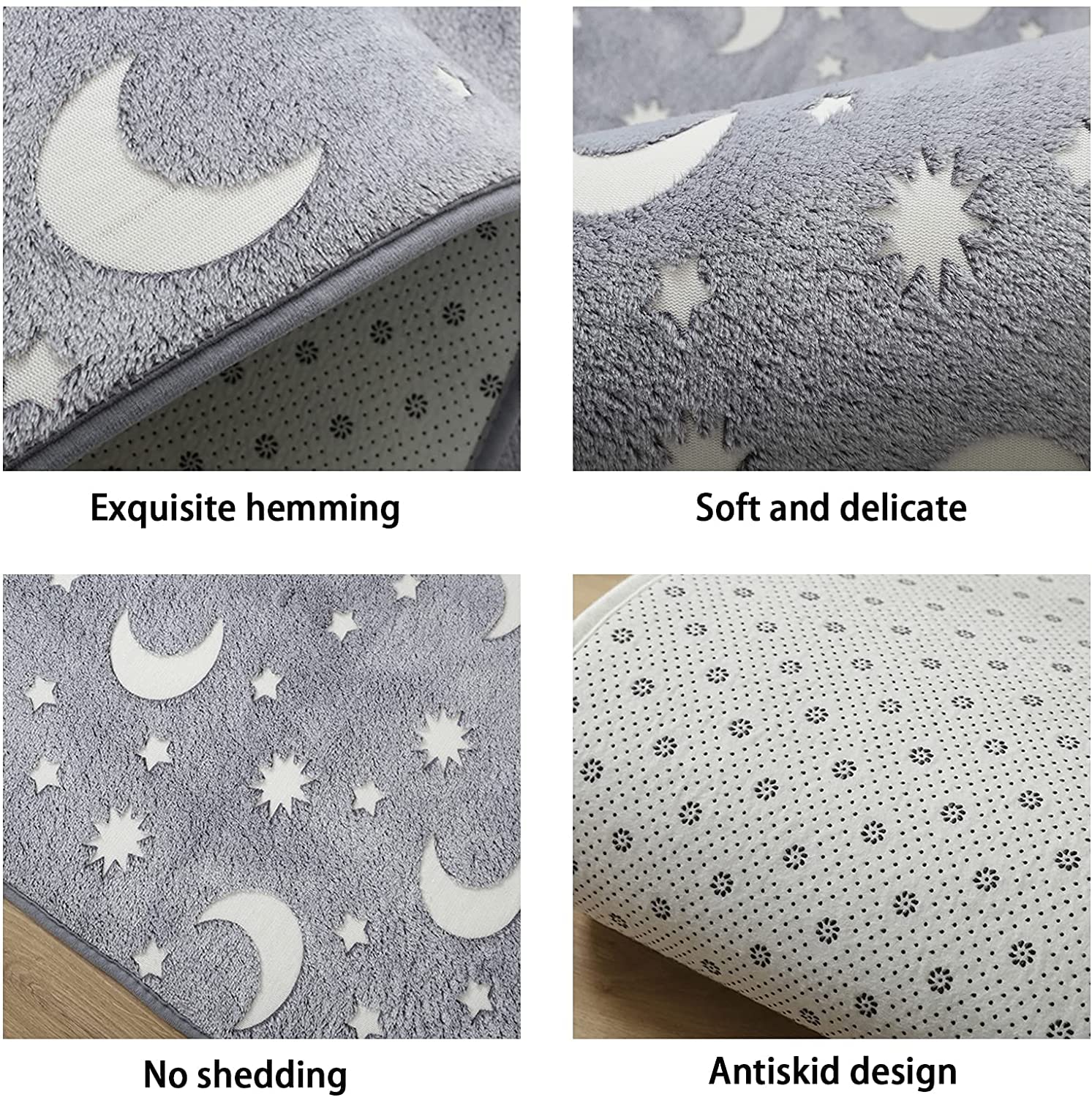 Leuchtteppich Einhorn Leuchtender Wohnzimmerteppich Mond Sterne Kinder Schlafzimmer Nachttischteppich Baby Spiel Krabbelmatte Kindergarten Kinderzimmer Deko kinderteppich (Farbig 1, 100x200 cm)