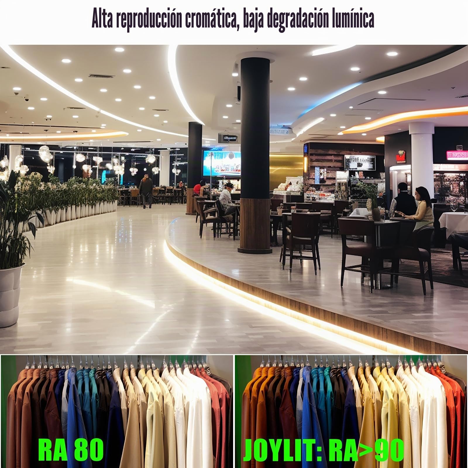 JOYLIT Tira LED COB 5 Filas 24V 5M 4000K 4400 LM/m Sin Puntos Interior | 1600LEDs/M, 40W/M, Ultra Brillante Blanco Natural, 30MM Ancho, CRI 90+, Regulable,Cortable, Autoadhesivo Cinta LED