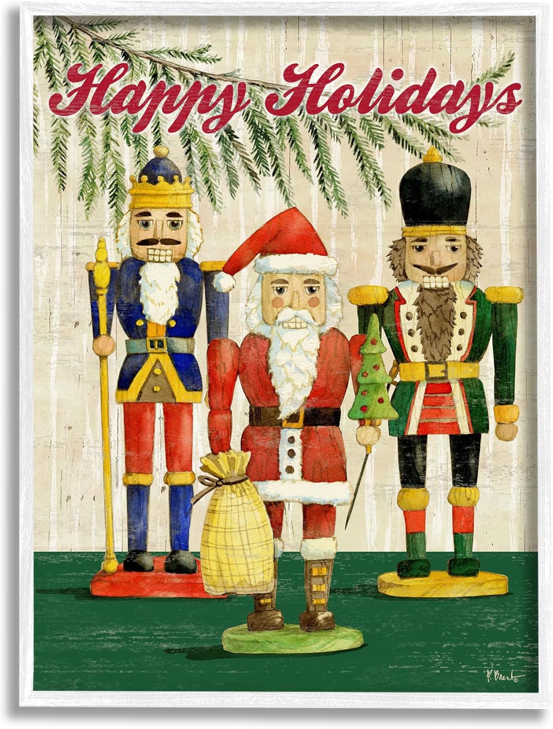 Stupell Industries Happy Holidays Nutcrackers Framed Giclee Art by Paul Brent White Framed 11"L x 14"W