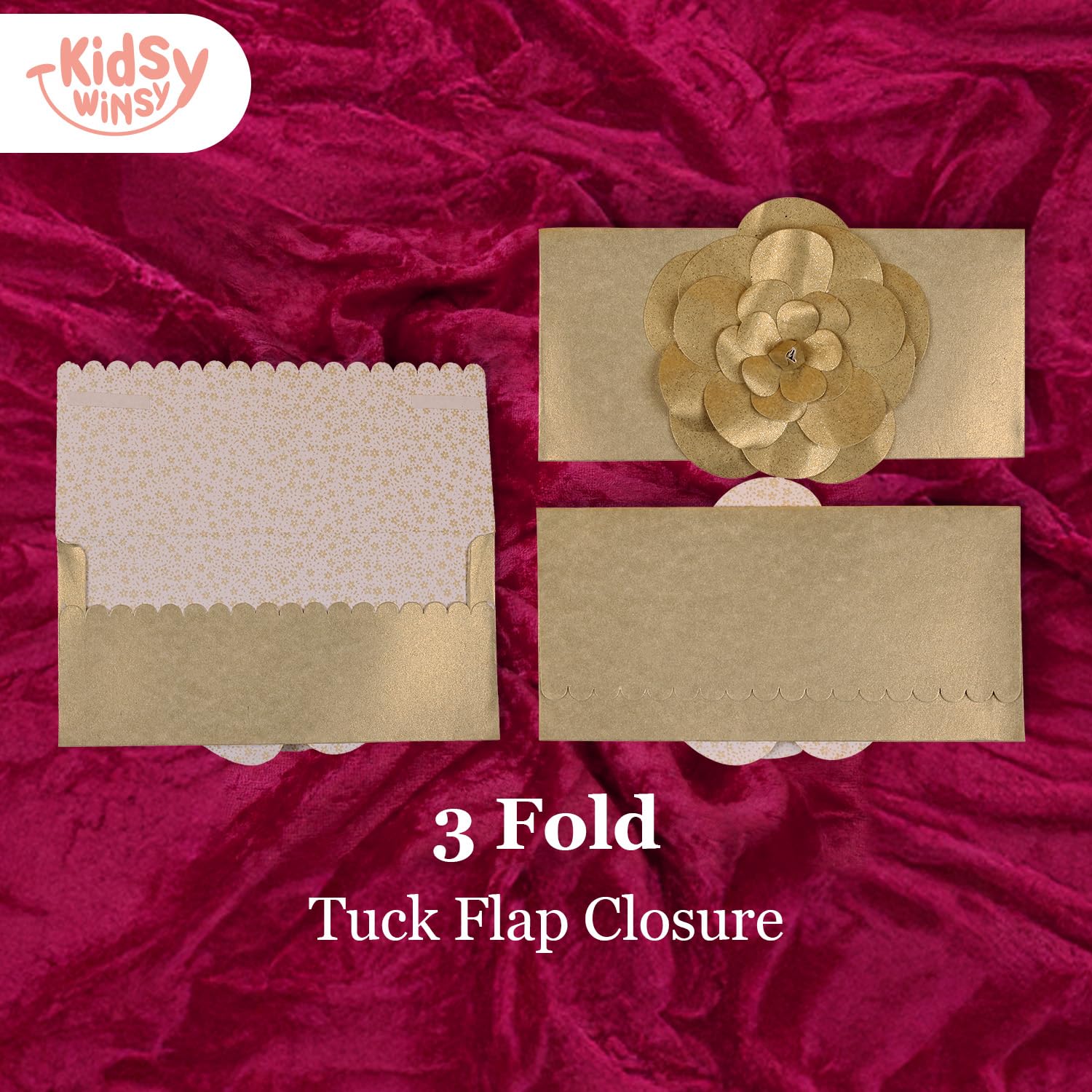 Kidsy Winsy Pack of 4 (3.5 x 7.5 Inches) Gold Flower 3 Fold Shagun Envelopes for Gifting Money | Wedding, Birthday, Sagan Cash Gift Envelopes | Designer Money Envelope for Cash Gifts 2