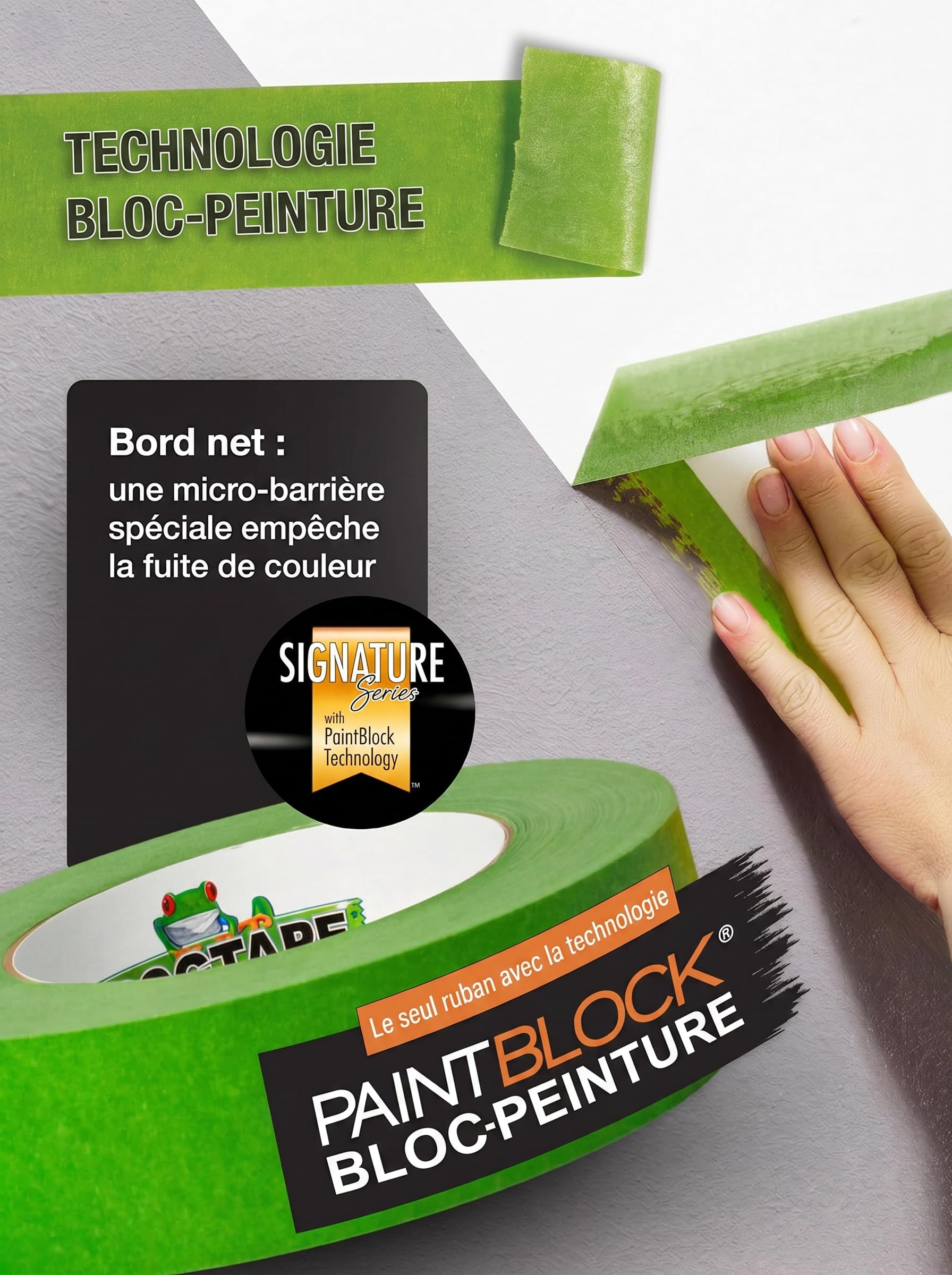 FrogTape Multi Surface Ruban de Masquage 36mm x 55m lot de 3, Adhésif Peintre avec Technologie PaintBlock, Lignes Nettes, Enlèvement Sans Résidus, Scotch Peinture pour Bois Verre Métal, Vert