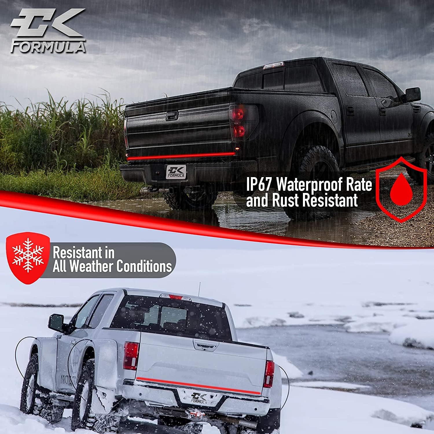 CK Formula 60” Single Row LED Tailgate Light Bar - 5 Functions: Reverse, Brake, Running, Turn Signal, Double Flash Light Strip for Trucks, 2935 SMD LED Chips, IP67 Waterproof, 12V, 1 Piece
