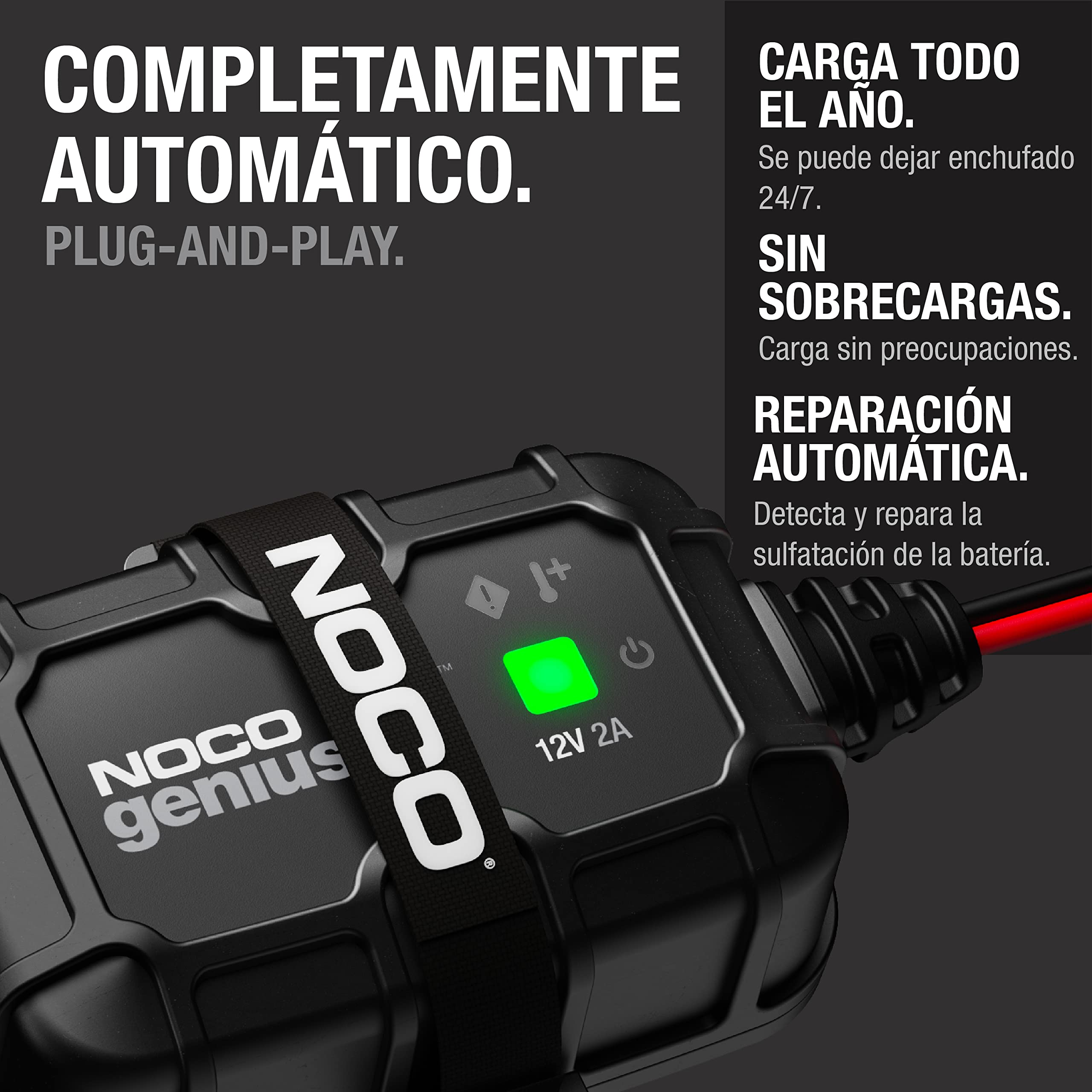 NOCO GENIUS2D: Cargador Inteligente de baterías 2A 12V – Mantenedor automático y desulfatador de Montaje Directo – Protección contra sobrecarga y compensación térmica – para baterías de Plomo
