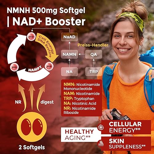 Miniatura 6 de Cápsulas blandas liposomales NMNH de 500 mg, ácido alfa-lipoico, suplementos de astaxantina + vitamina B3 + ribósido de nicotinamida, alta