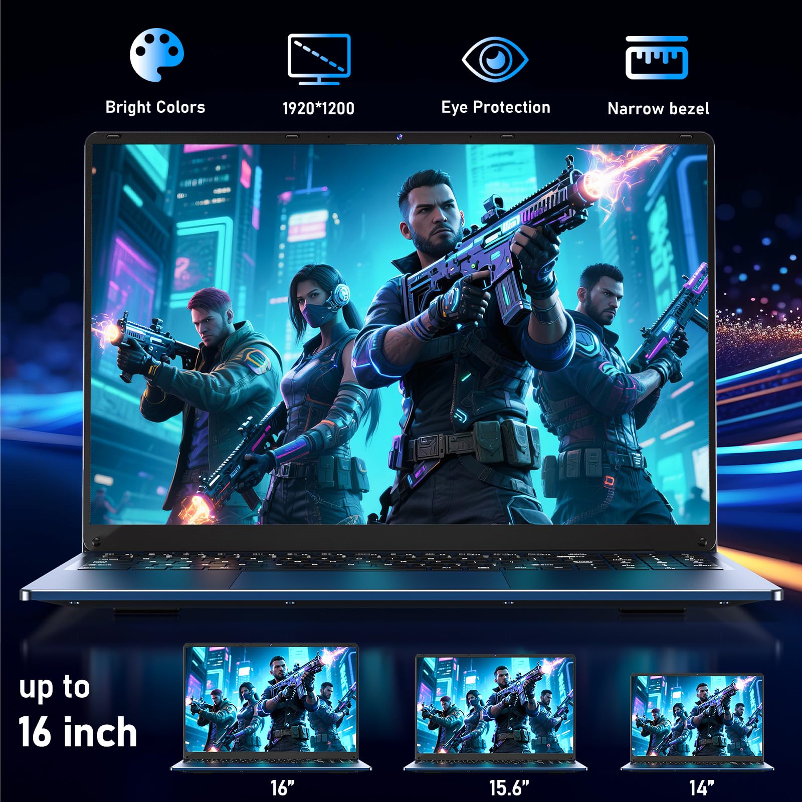 FUNYET 16 pollici, computer portatile win11, processore N150, 16 GB RAM 1 TB SSD, notebook 1920 x 1200 FHD, sblocco delle impronte digitali, tastiera retroilluminata, angolo di apertura 180°, 46,2 Wh