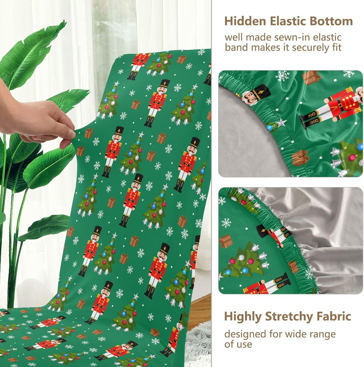 ALAZA Chair Covers for Dining Room, Nutcracker Christmas Tree Snowflakes Pattern Stretch Chair Cover Sets Chair Protector Removable Washable for Ktichen Restaurant Hotel