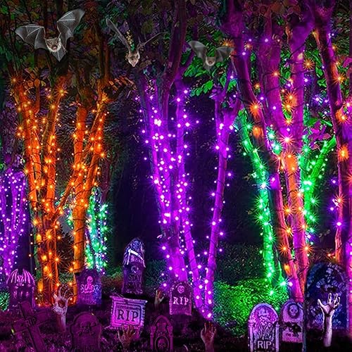 Miniatura 6 de Joomer. Luces de Halloween de color naranja y morado de 98 pies, tira de 300 luces LED, 8 modos de iluminación, función de temporizador, para