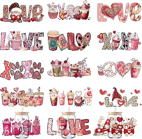 Miniatura 1 de 15 hojas de envoltura de taza DTF UV de San Valentín, transferencia de vasos UV DTF para vidrio UV DTF etiqueta de transferencia de vasos para tazas