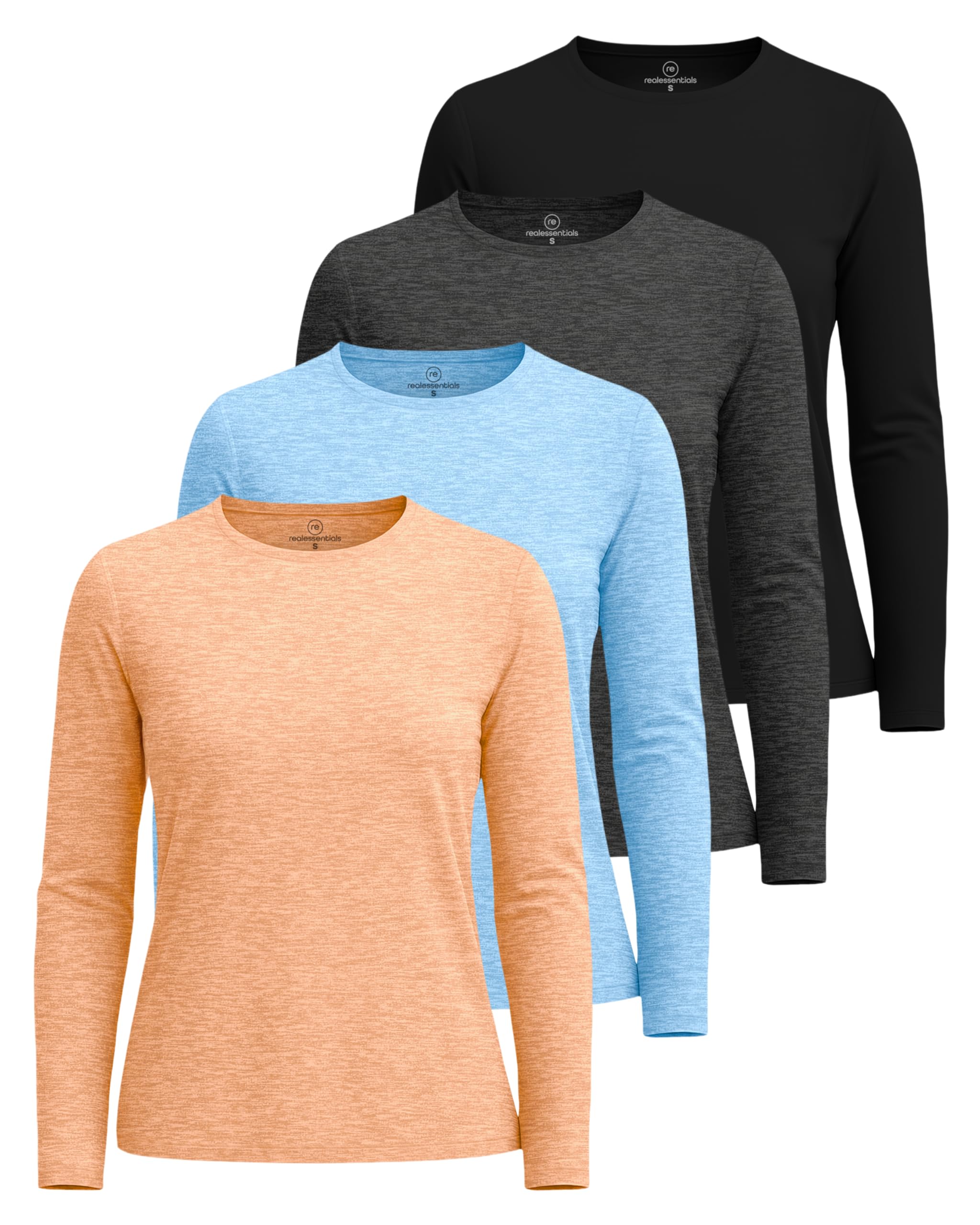 Real Essentials 4 Pack: Women's UPF 50+ Quick Dry Fit Sun Shirts Long Sleeve UV SPF Hiking Top Outdoor (Available in Plus)