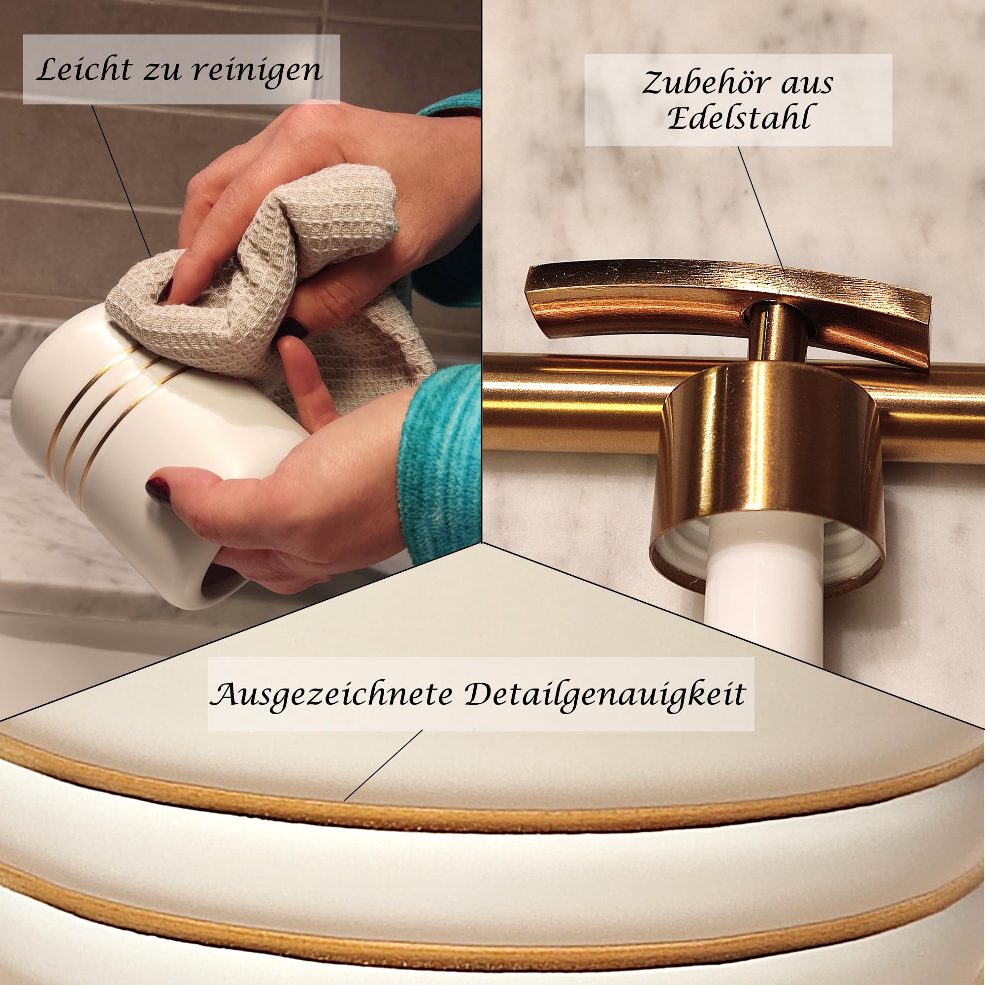 Badezimmer Zubehör Set aus Keramik, 3-teiliges Luxuriöses Badaccessoires Set, Stilvolle Bathroom Accessories für Ihr Bad