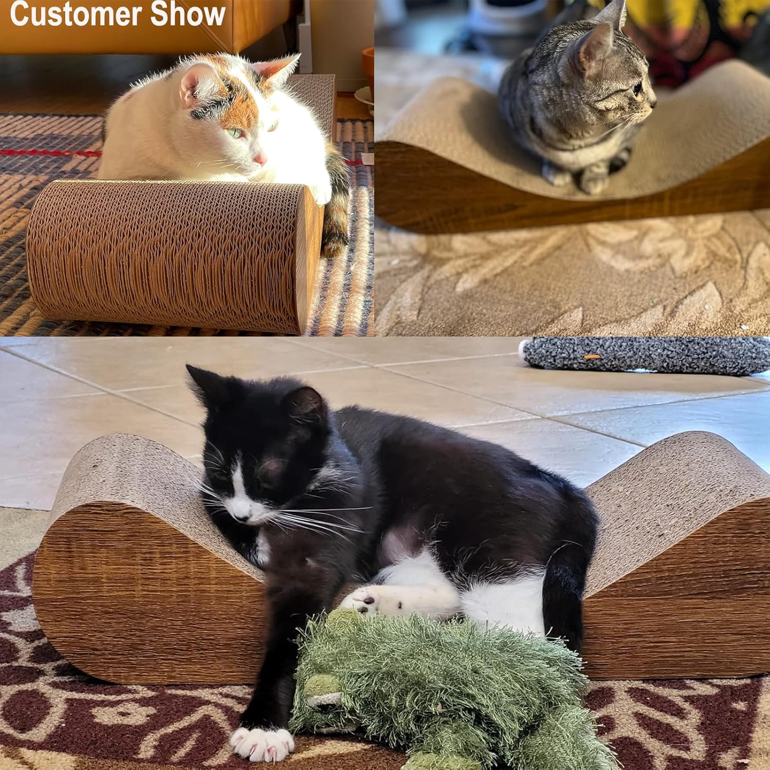 FluffyDream Cat Scratcher Cardboard, Scratching Pad House Bed Furniture Protector, Infinity Shape, Curved (Wood, Bone)