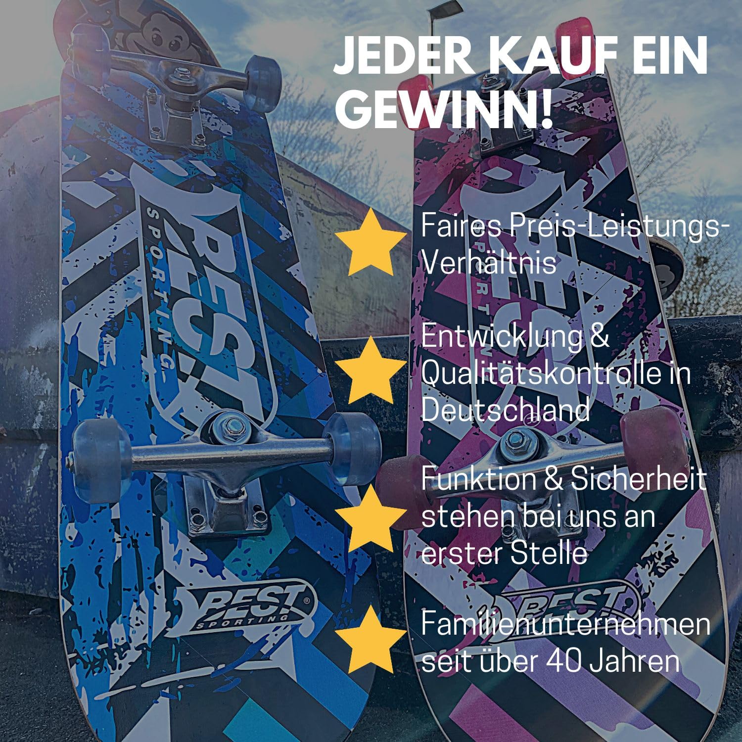 BEST SPORTING Skateboard A7 Street – Skateboard für Kinder & Anfänger mit ABEC 7 Kugellagern – Rutschfestes 7-lagiges Ahorn-Deck – 100 kg belastbar – Cooles Design (Street Blue)