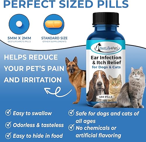Miniatura 4 de BestLife4Pets Alivio de infecciones de oído para perros y gatos  Suplemento de tratamiento de infección de oído de perro suplementos para gatos para