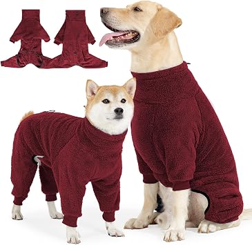 Dog Winter Coat Soft Pullover Pajamas, Warm Dogs Cold Weather Coats Fleece Coat, Cozy Dog Winter Jacket Windproof Fullbody Jumpsuit Onesie Fleece Sweater Clothes Apparel for Dogs
