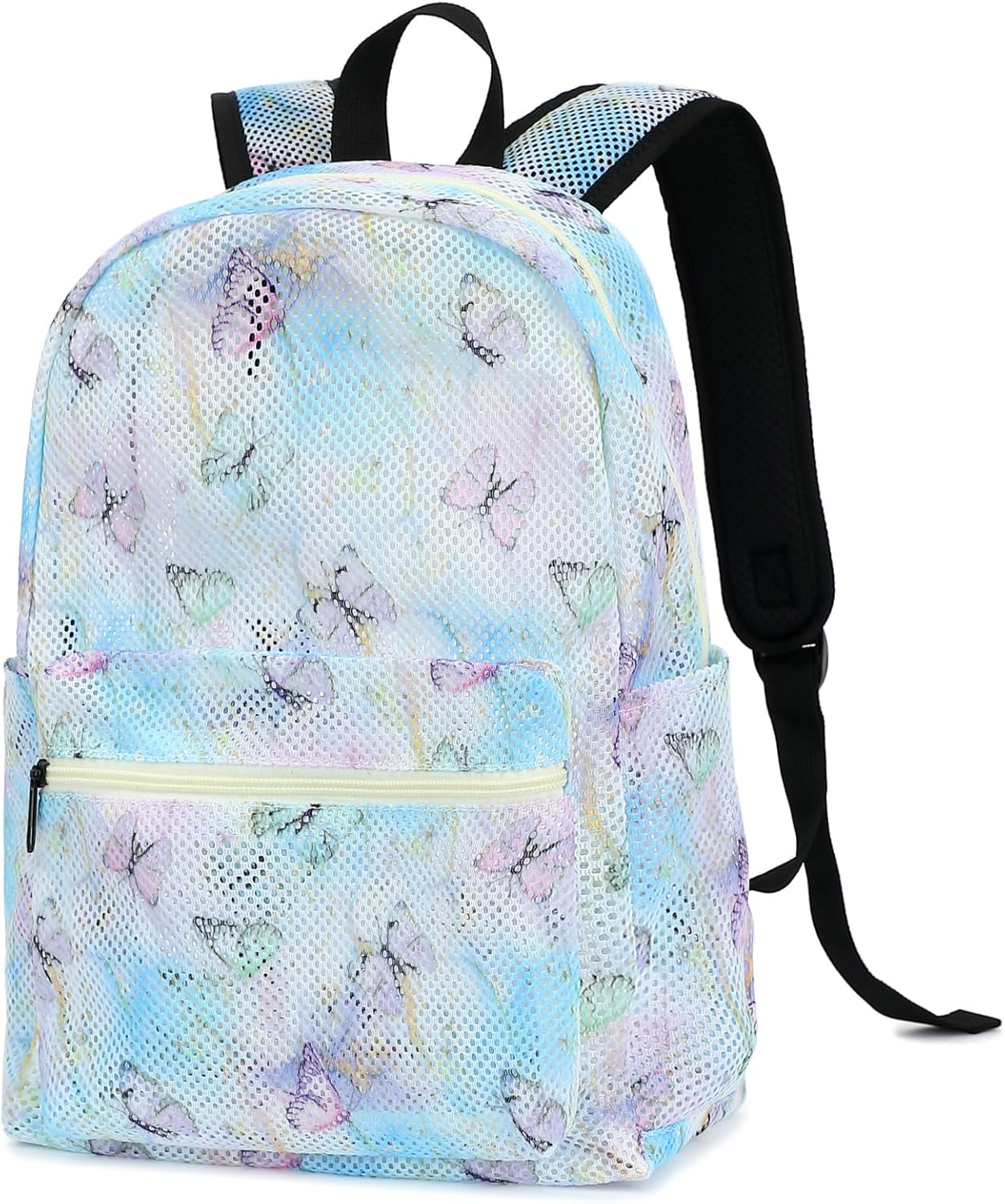 Marble Butterfly Mesh Backpack for Women Girls, Semi-Transparent School Bag Bookbag See Through Beach Bags for Kids Adults (Purple)