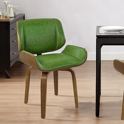 Art Leon Silla de escritorio sin ruedas, silla giratoria moderna de mediados de siglo con patas de madera, silla tapizada de piel sintética de