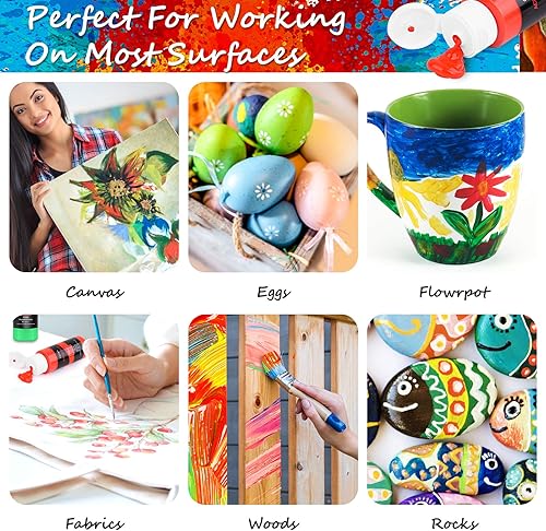 Vista 7 de Caliart Juego de pintura acrílica con 12 pinceles, 24 colores (4.1 fl oz, 4 onzas), pinturas artísticas para artistas, niños, estudiantes, Varios