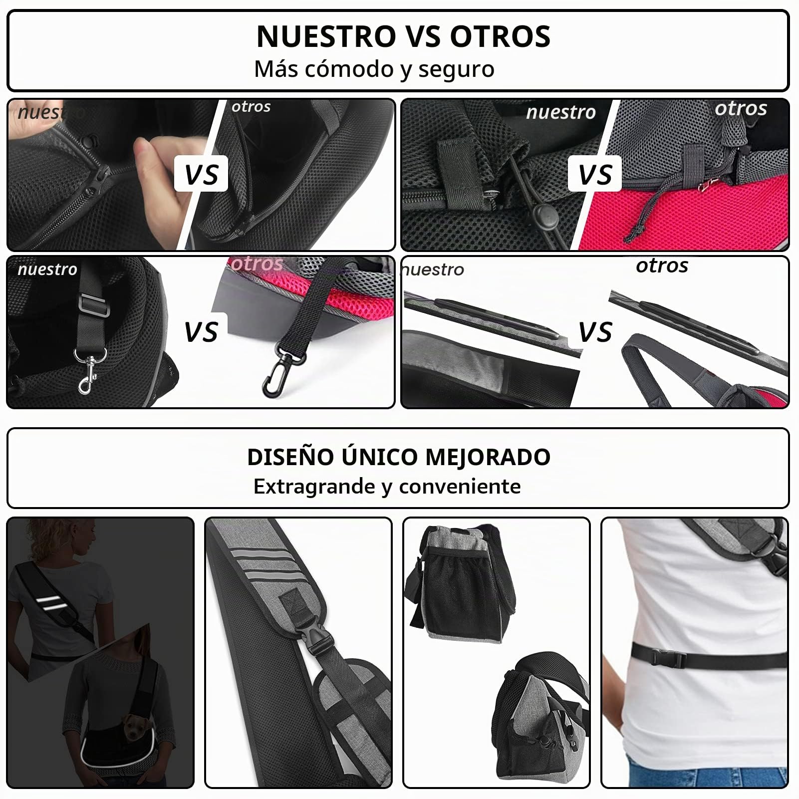Gloppie Mochila para Perro con Correa para Mascotas Perros Pequeños, Bolsa de Viaje para Gatos, Bolsa Cruzada Cachorros, Manos Libres, Transpirables y Más Bolsillos Gris