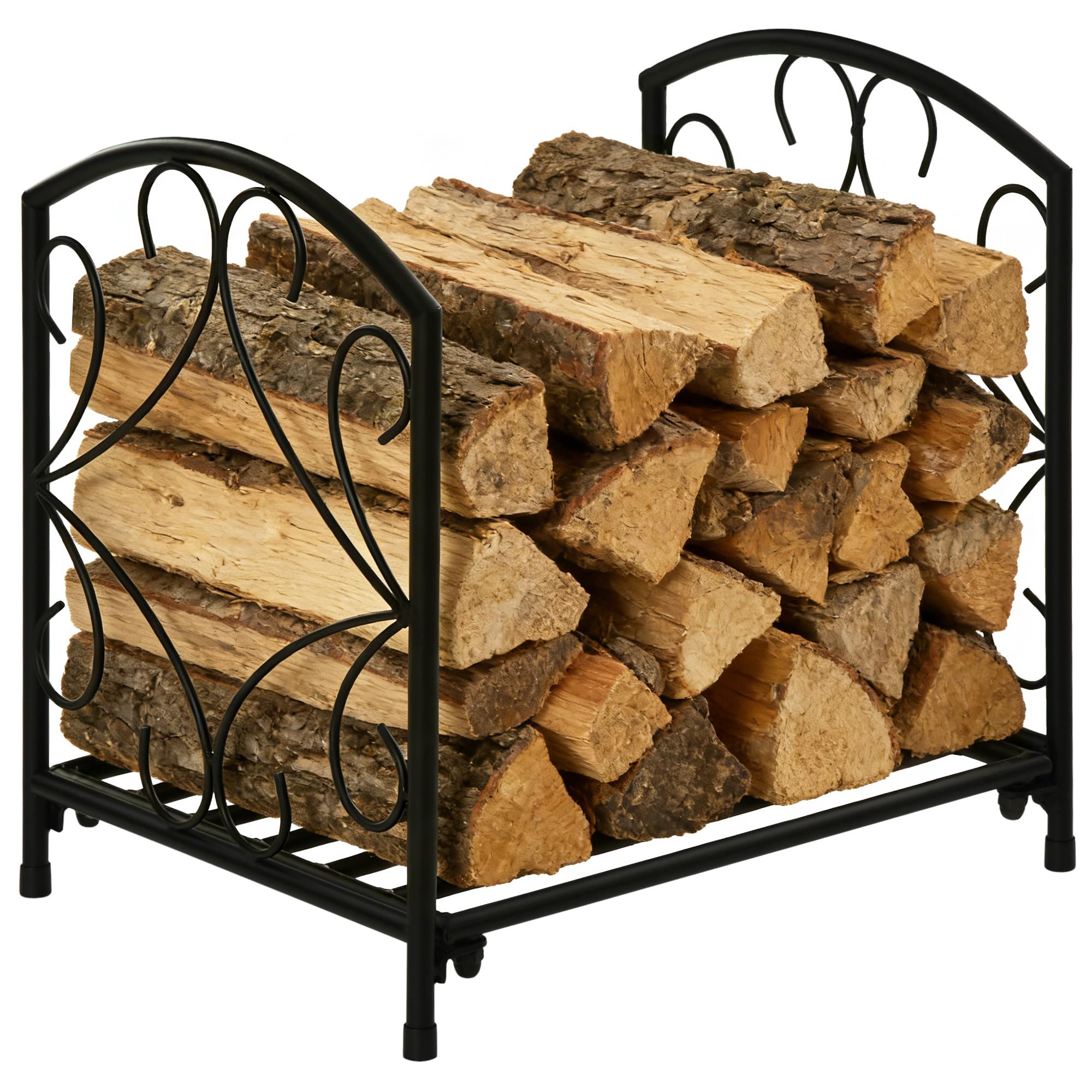 Outsunny Portalegna per Camino da Interno ed Esterno in Metallo con Base Rialzata per 50kg di Legna, 39.5x31.5x39.5cm, Nero