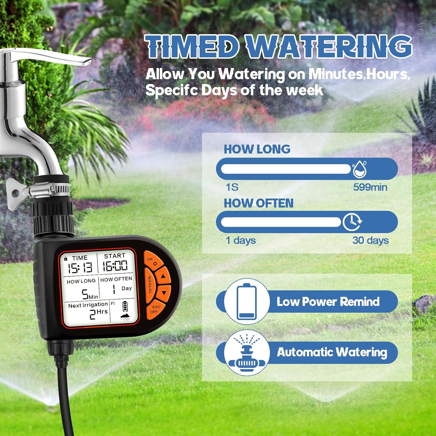 Kalolary 100Ft Misting Cooling System with Timer,Misters for Outside Patio with Water Filter,100FT Misting Line,30 Brass Mist Nozzles & 2 PE Adapters 3/4" Outdoor Mister for Backyard Garden Greenhouse