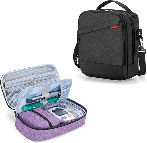 CURMIO Bolsa de suministros para diabéticos para bolígrafos de insulina, medidor de glucosa, medicamentos, estuche de viaje con bolsas desmontables