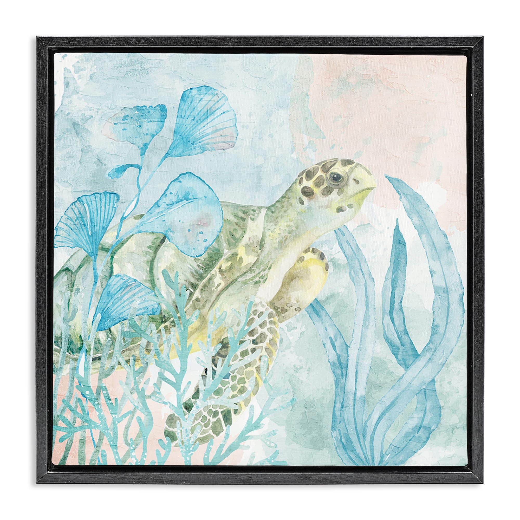Stupell Industries Jet Black (Matte) 'Sea Swim Turtle'| Floating Frame Canvas Art