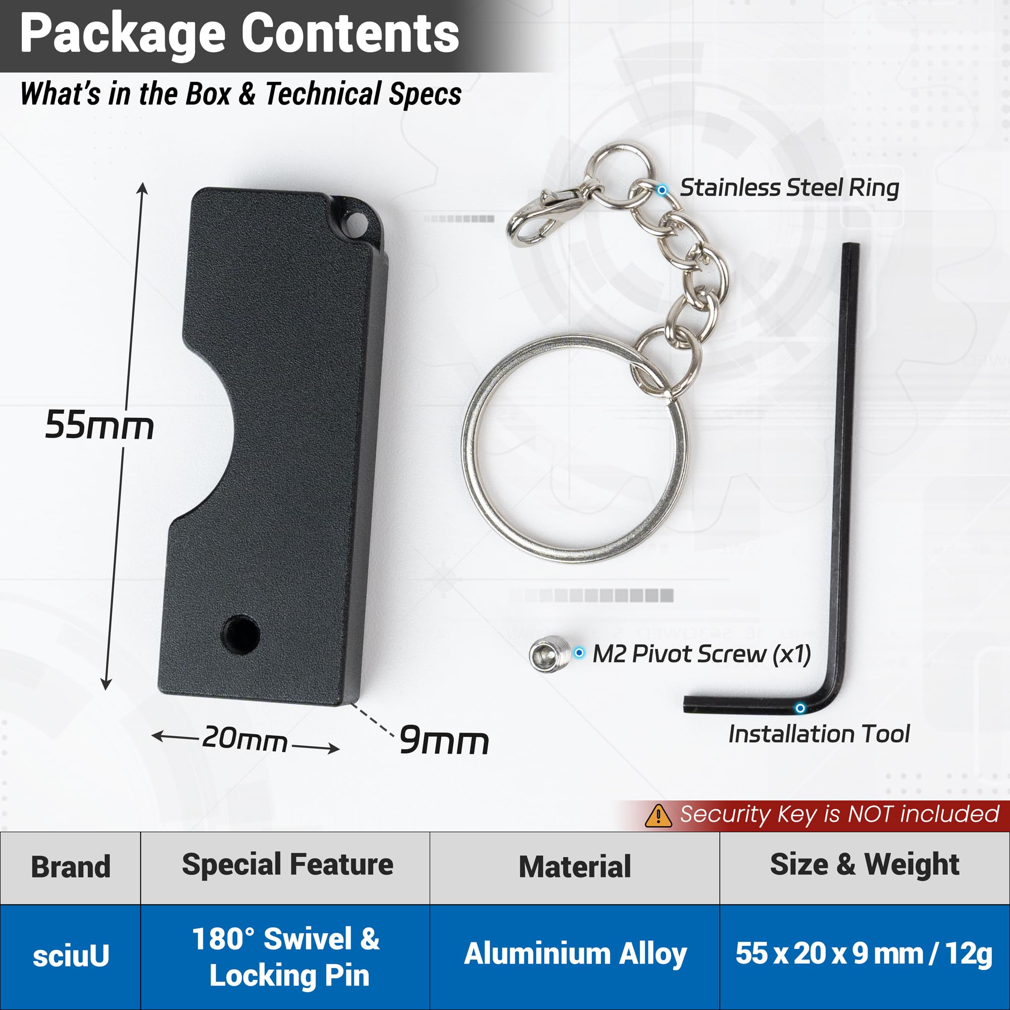 sciuU Metalowa składana obrotowa osłona kompatybilna z kluczem bezpieczeństwa Yubico NFC/YubiKey 5 NFC / 5 NFC FIPS, złącze USB-A - odporna na zarysowania ochronna obudowa ze stopu aluminium - klucz