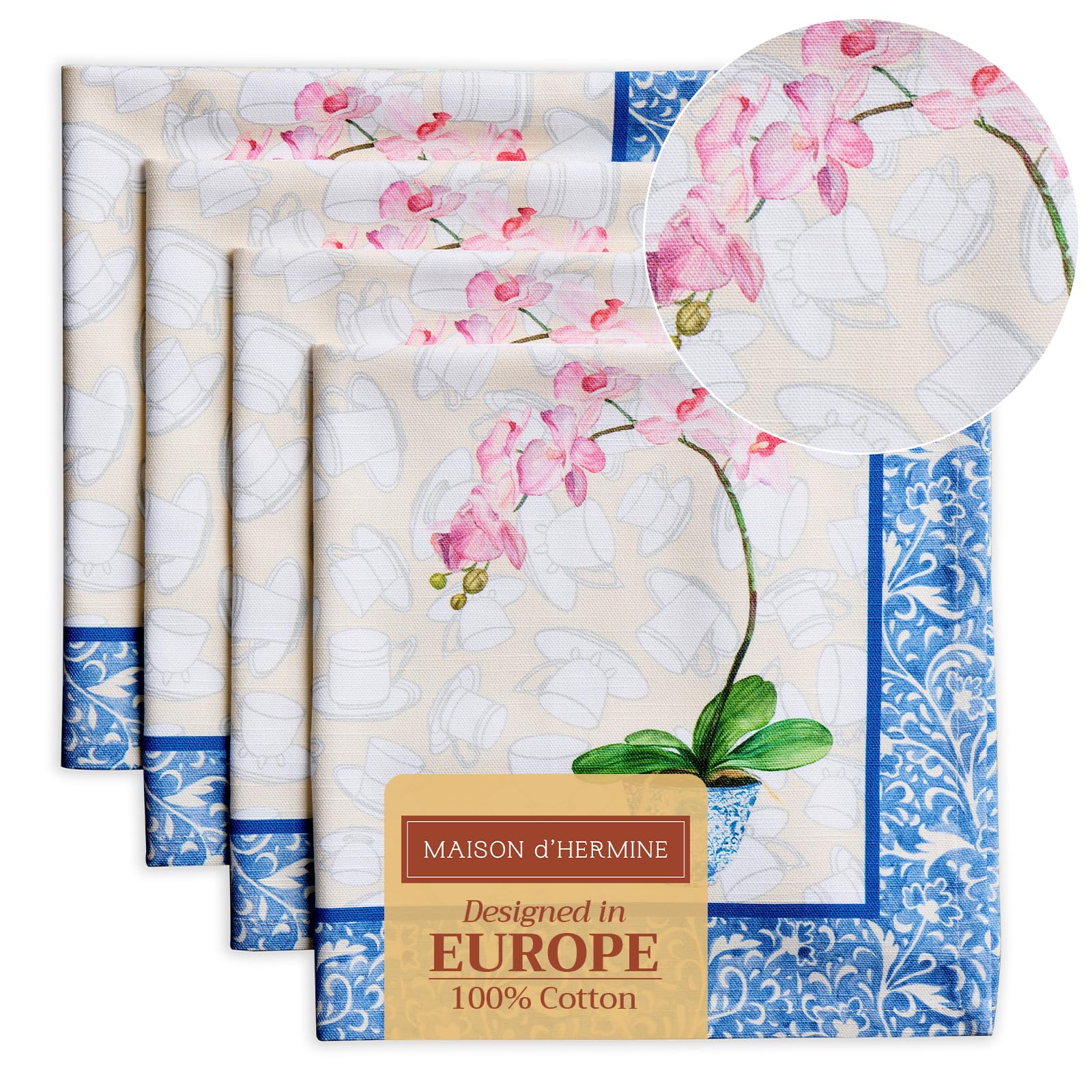 Maison d' Hermine Napkin 100% Cotton Cloth Napkin Washable Napkin Set of 4 for Mother's Day Gifts, Home, Kitchen, Cocktail Parties, Canton - Spring/Summer (45 cm x 45 cm)
