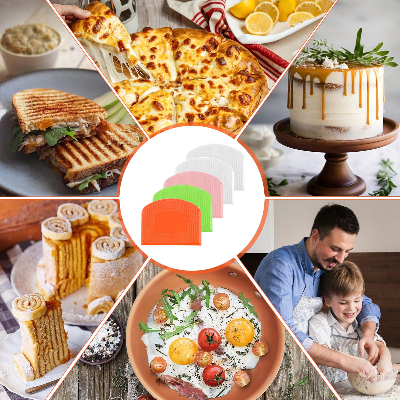 5 Pcs Plastic Bench Scraper Flexible Dough Scraper Bpa Free Pe Plastic Flexible Bowl Food-Safe Silicone Bench Scraper For Bread Cake Dough Fondant Icing (White, Green, Orange, Pink) - Image 7