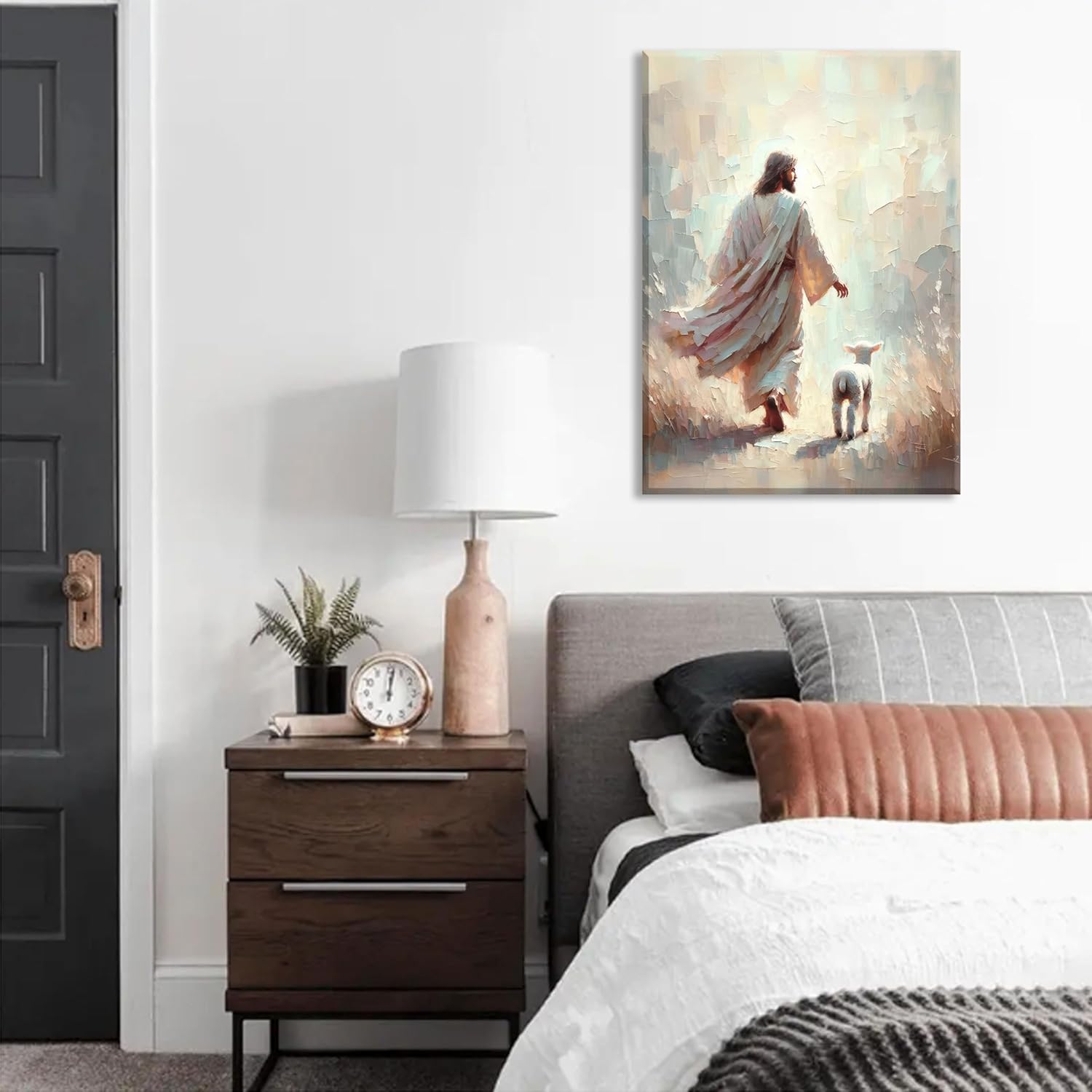 Jesus Leave 99 Sheep Canvas Wall Art Bible Stories Wall Decor The Lost Lamb Painting Picture Jesus Lamb Poster Prints God Faith Artwork for Bedroom Prayer Room Church Home Decoration 12X16 - Image 3