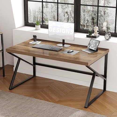 Miniatura 19 de HSH Escritorio para oficina en casa, escritorio industrial de metal y madera para computadora para PC, portátil, trabajo, escritura, estudio, juegos