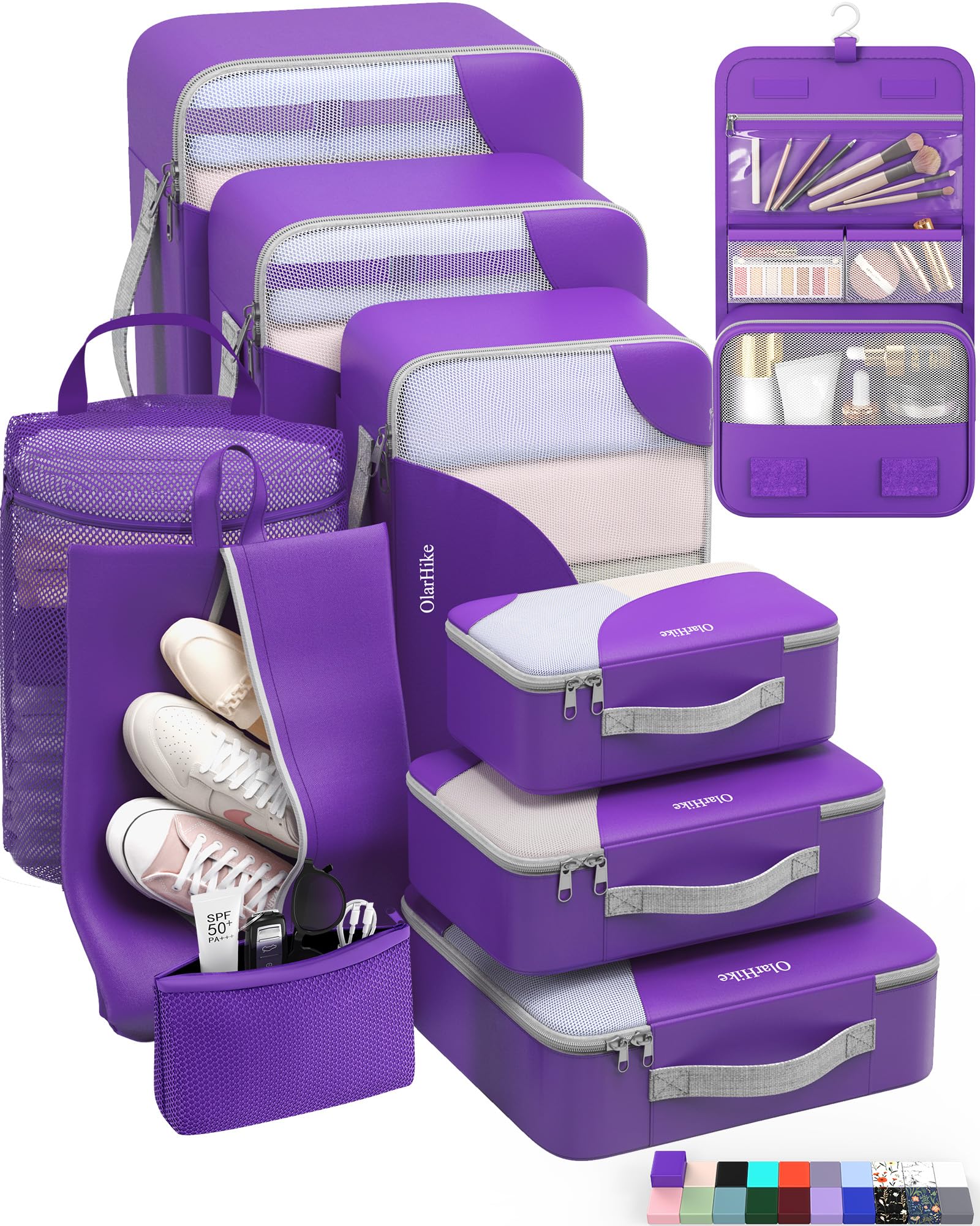 OlarHike 10 Set Packing Cubes for Travel, Gifts for Women Mom,Anti-Tearing Suitcase Organizer with Over 1000 pcs Mesh Holes,Vacation Essentials &amp; Accessories for Cruise Ship