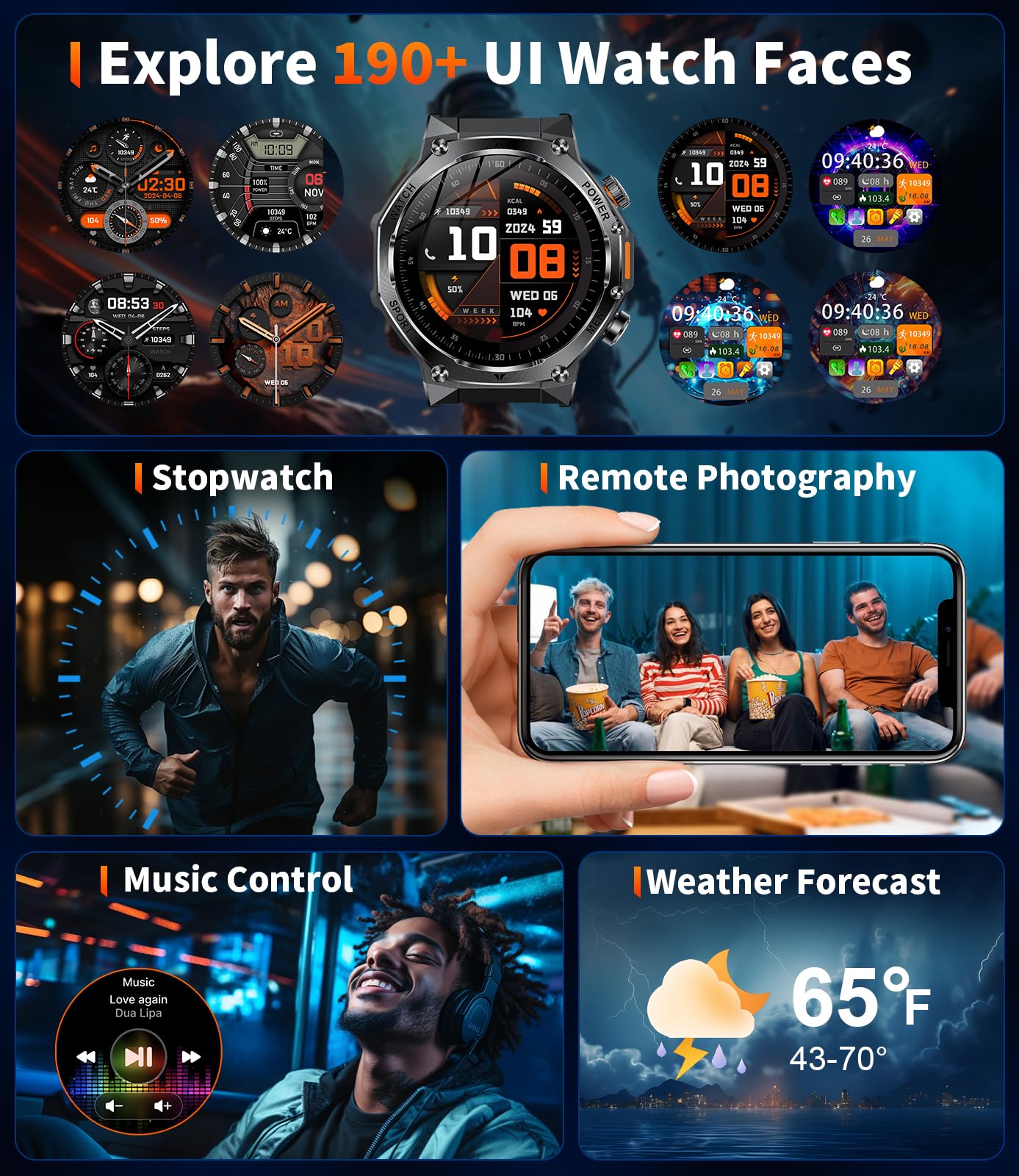 SUNKTA 1.85″ HD Smartwatch para Hombres Militar 800 mAh Batería Grande Reloj Inteligente para iOS Android Llamadas Bluetooth LED,Monitoreo de Salud Monitor de Sueño,100+ Modos Deportivos,Rojo