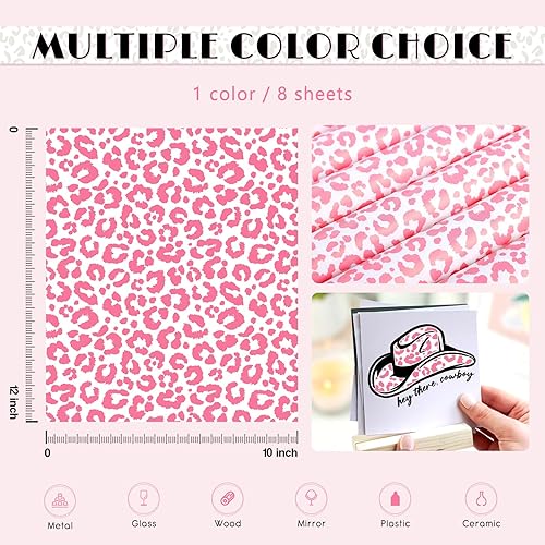 Miniatura 24 de Tintnut Vinilo permanente – 10 hojas de 12 x 10 pulgadas, hojas de vinilo adhesivo permanente de leopardo arcoíris, vinilo adhesivo permanente