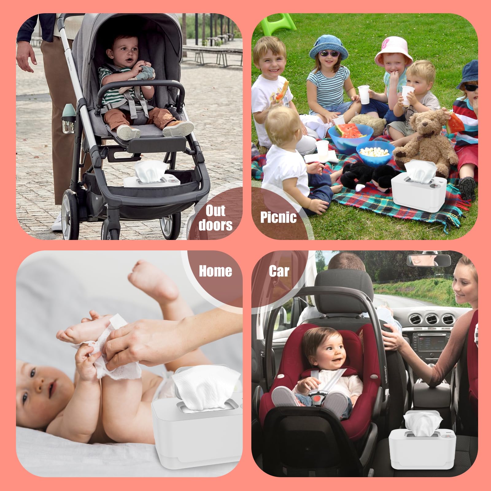 Feuchttücher Wärmer Wischtücher Wärmer Baby Wipe Warmer USB mit Nachtlicht Aufladung Zu allen Jahreszeiten Erhältlich 80 Ziehungen Leicht zu Tragen mit LED-Display (Weiß)