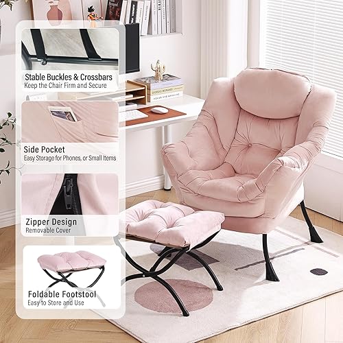 Miniatura 6 de Silla Lazy con otomana, silla moderna con reposapiés plegable, silla de acento de salón, cómoda silla de lectura, sillones de gran tamaño para