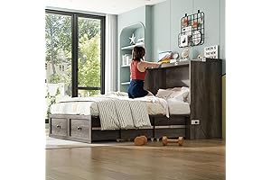 AMERLIFE Full Murphy Bed Frame with Cabinet & Storage | Farmhouse Panel...