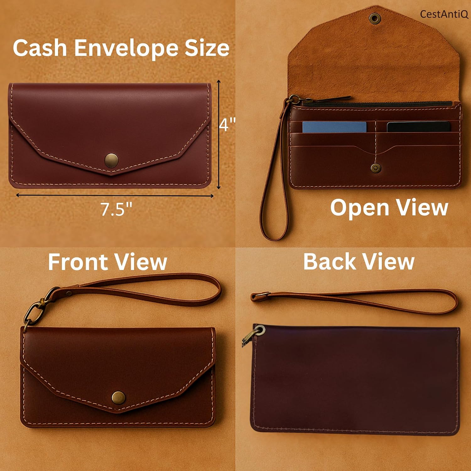 Leather Money Bag Wallet for Women Reusable Budget Organizer Retro Clutch Wallet Vintage Cash Envelope Continental Wallet Travel Currency Organizer Handmade Long Utility Pouch (Wine)
