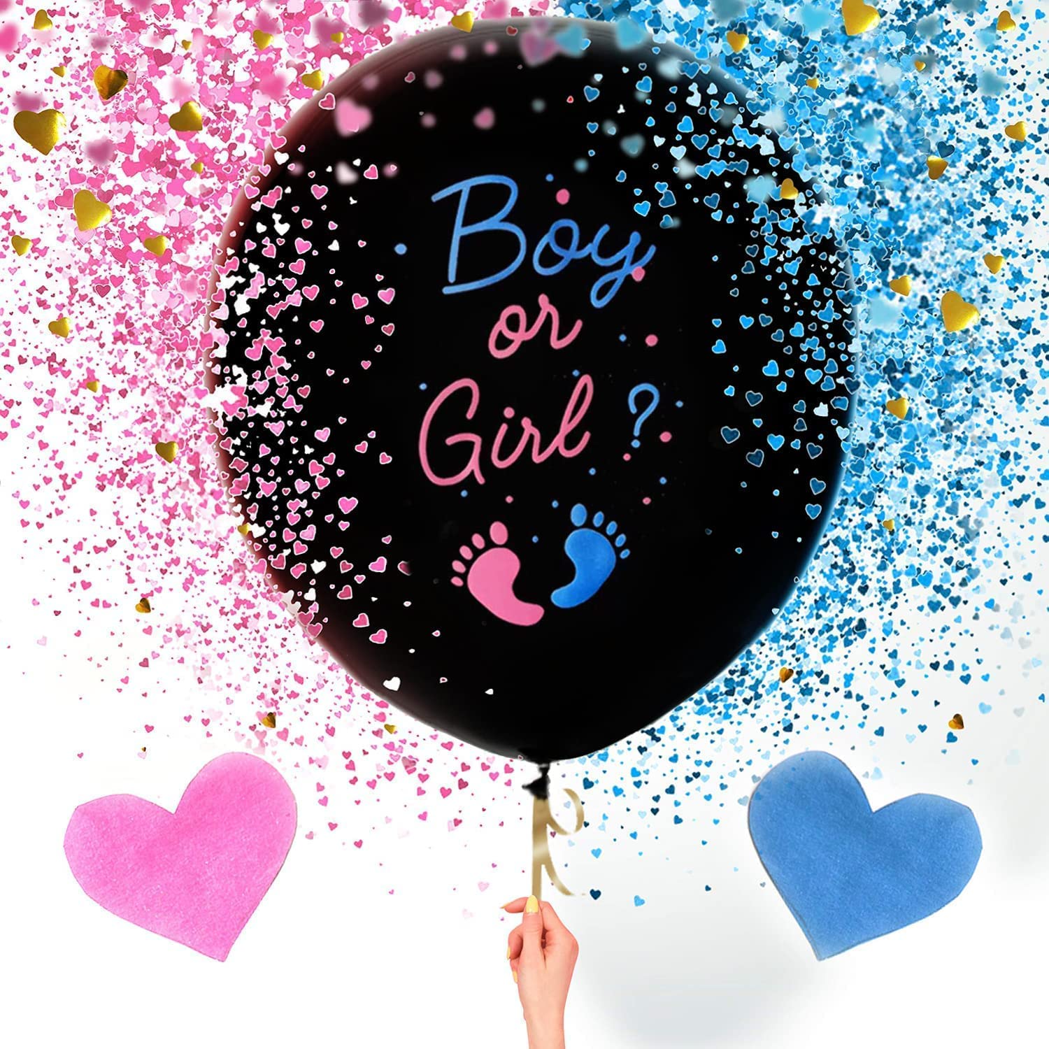 Gender Reveal Balloon - Boy or Girl 36 Inch Baby Balloons With Pink Blue Heart Shape Confetti, Baby Shower Party Supplies Decoration (2pcs)